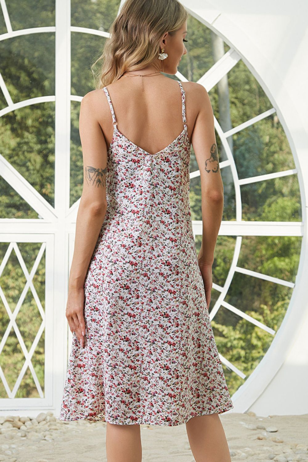 Ditsy Floral Cutout Spaghetti Strap Dress