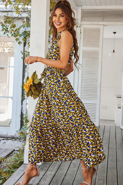 Floral Tiered Grecian Midi Dress