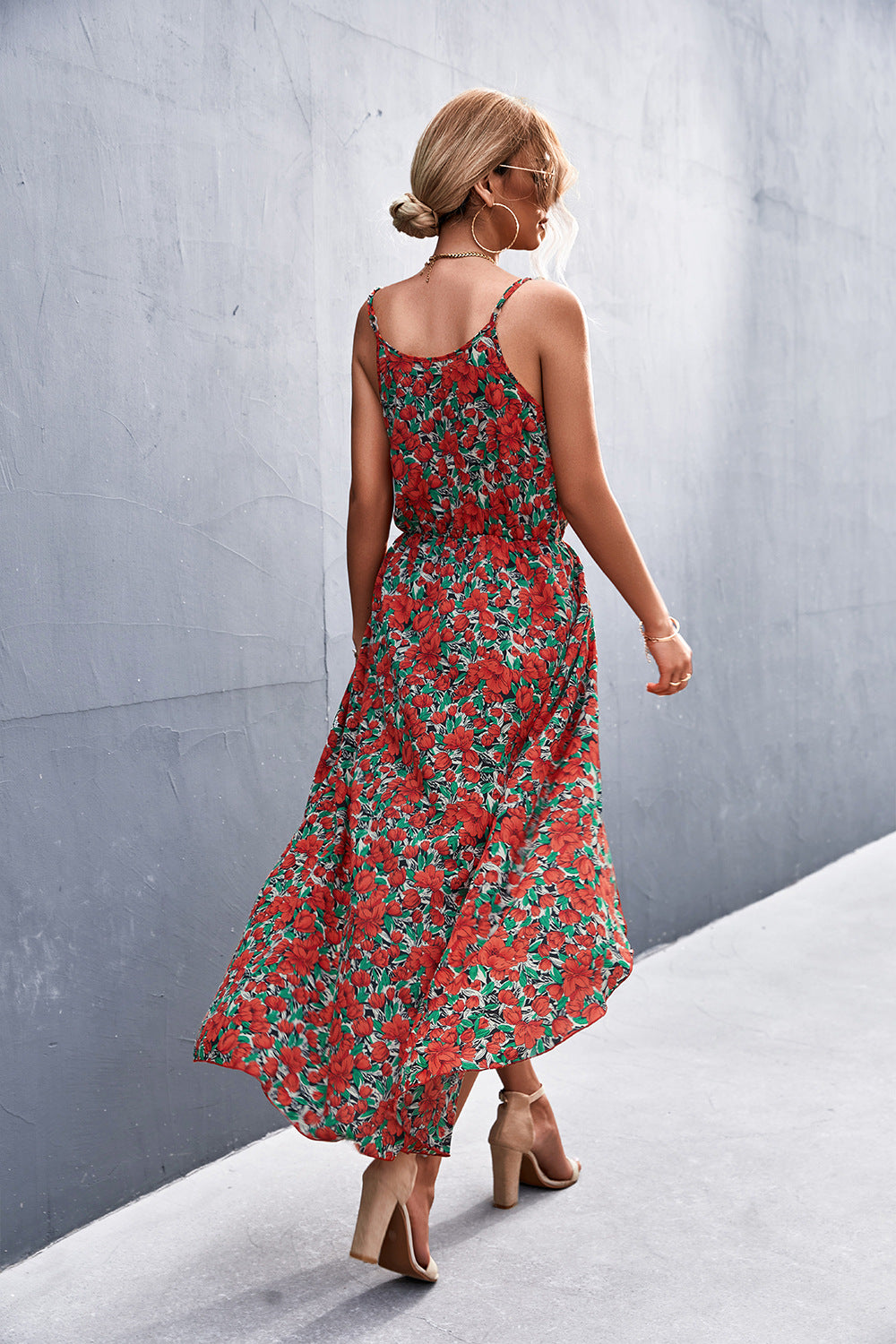 Floral Spaghetti Strap Surplice Romper with Skirt Overlay