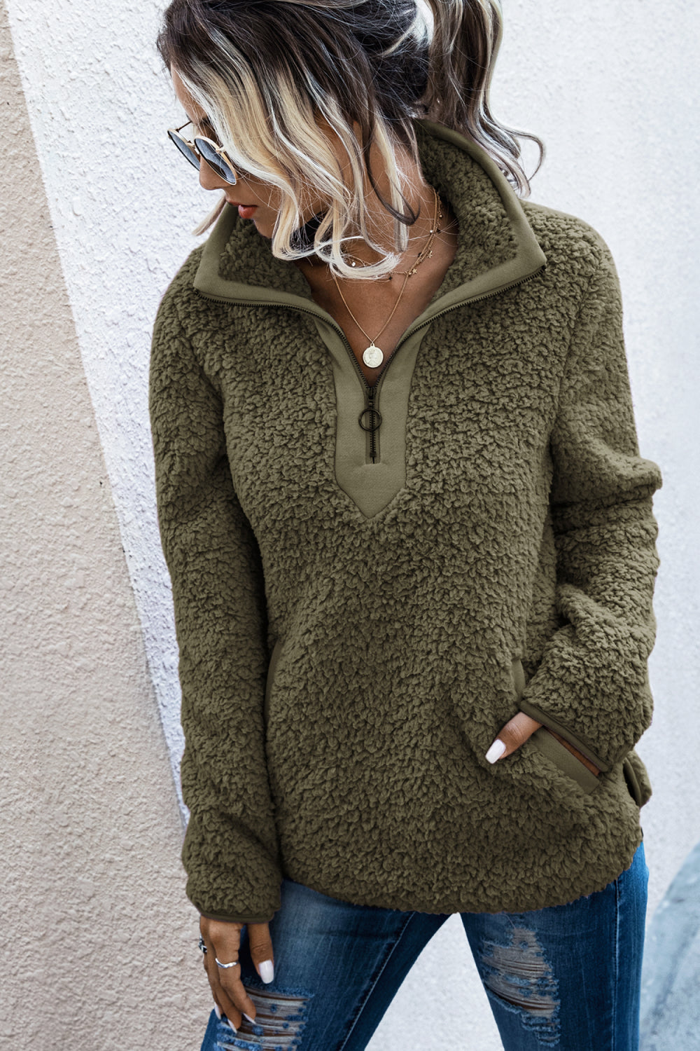 Quarter Zip Teddy Pullover