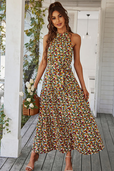 Floral Tiered Grecian Midi Dress