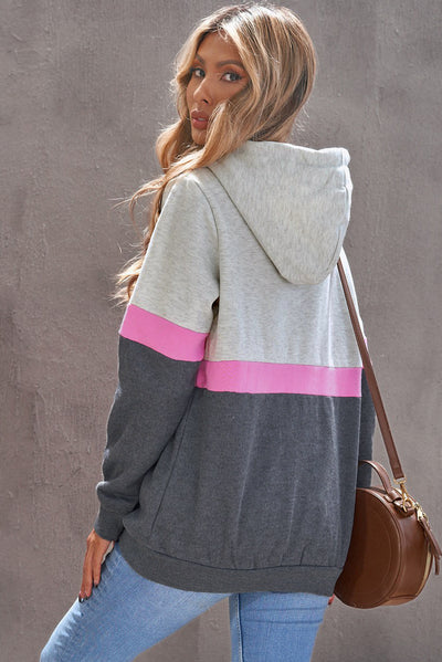 Color Block Cowl Neck Drawstring Hoodie