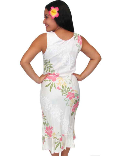 White Hawaiian Dress Lokelani Sleeveless Tea Length