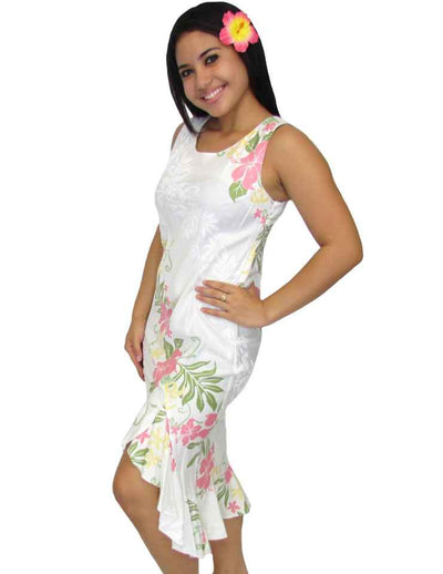 White Hawaiian Dress Lokelani Sleeveless Tea Length
