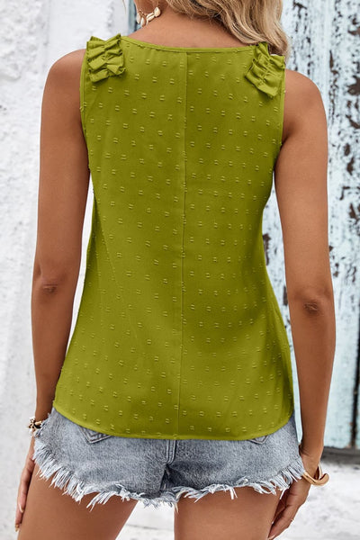 Swiss Dot Shoulder Detail V-Neck Tank