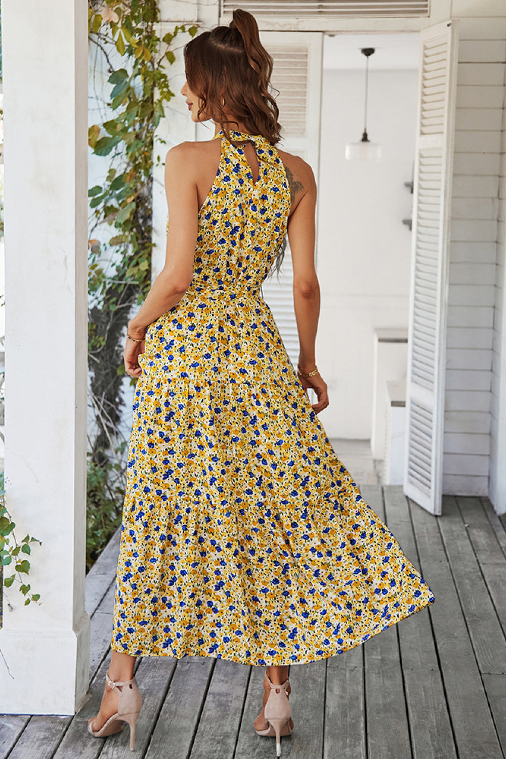 Floral Tiered Grecian Midi Dress