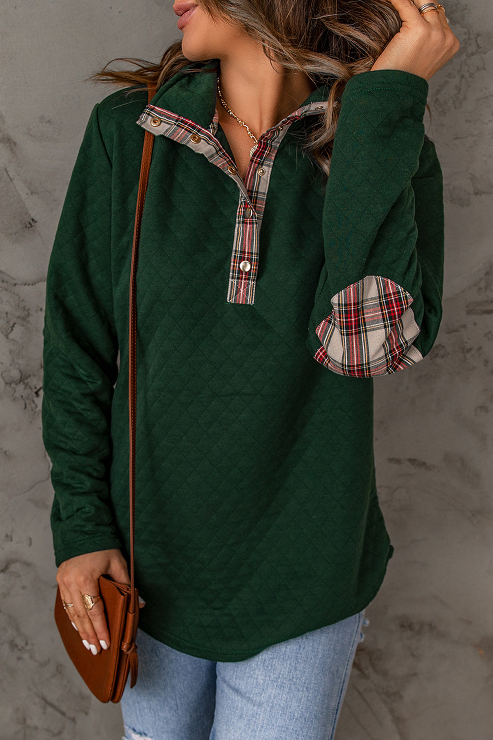 Plaid Snap Down Sweatshirt