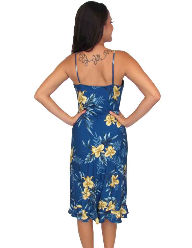 Midi Slip Spaghetti Straps Blue Dress Okalani