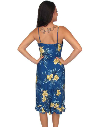 Midi Slip Spaghetti Straps Blue Dress Okalani