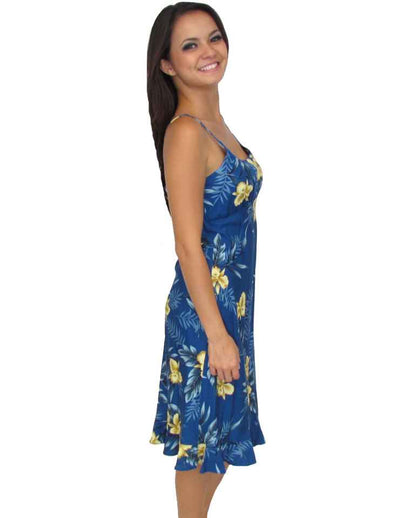 Midi Slip Spaghetti Straps Blue Dress Okalani