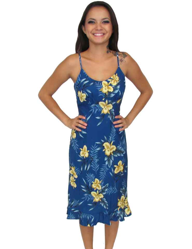 Midi Slip Spaghetti Straps Blue Dress Okalani