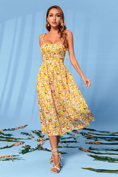 Floral Tie-Shoulder Sleeveless Midi Dress