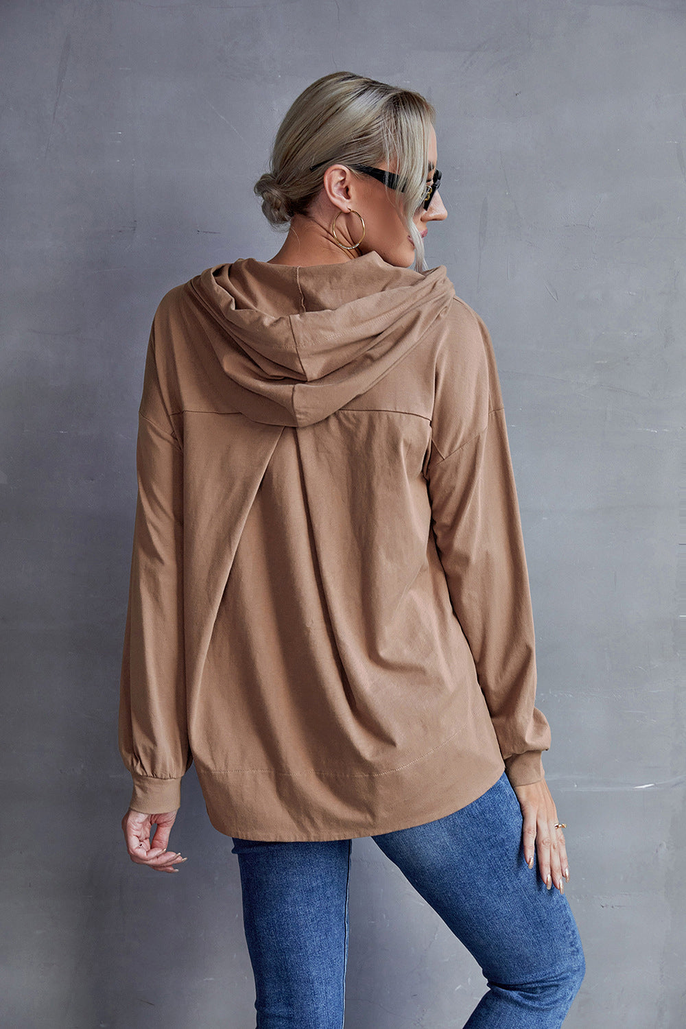 Box Pleated Drawstring Hoodie