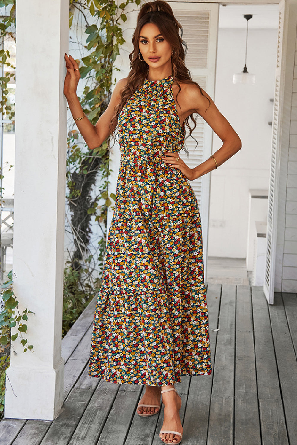 Floral Tiered Grecian Midi Dress