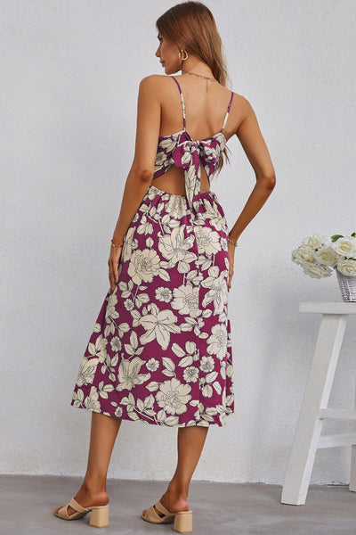 Floral Cutout Bow Detail V-Neck Dress