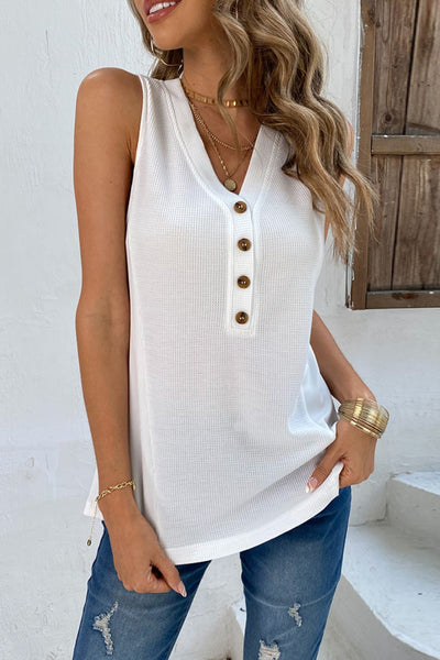 Buttoned V-Neck Tank