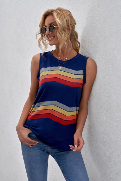 Printed Side Slit Round Neck Tank