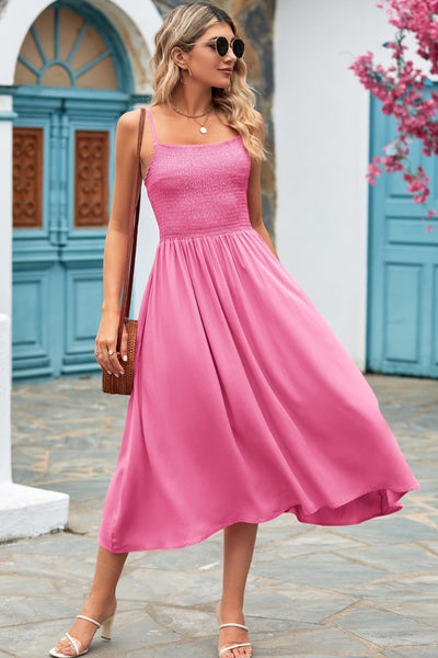 Smocked Spaghetti Strap Midi Dress