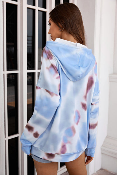 Dropped Sleeve Tie-dye Hoodie with Drawstring