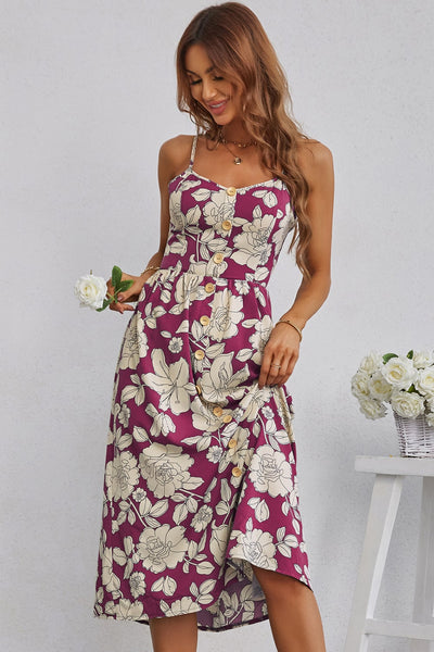 Floral Cutout Bow Detail V-Neck Dress