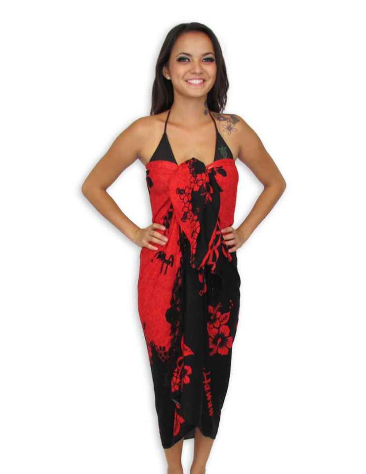 Tropical Pareo Sarong - Red Hibiscus