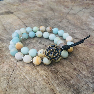 Amazonite Wrap Bracelet with Anchor to Help Keep a Clear Mind - Combo with a Magical Seahorse