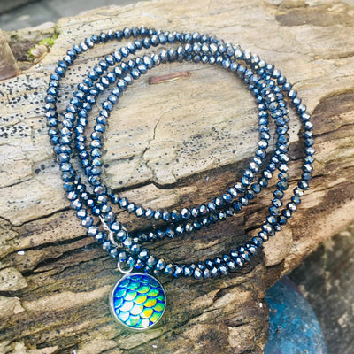 Be a Mermaid and Make Waves - Ocean Lovers Wrap Bracelet with Fish Scale Druzy Cabochon