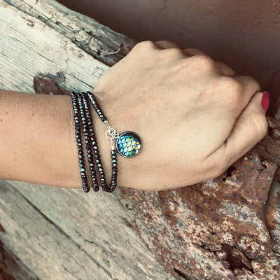 Be a Mermaid and Make Waves - Ocean Lovers Wrap Bracelet with Fish Scale Druzy Cabochon