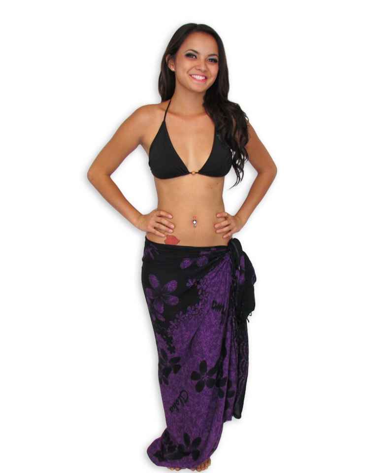 Hawaiian Sarong Black Purple Plumeria