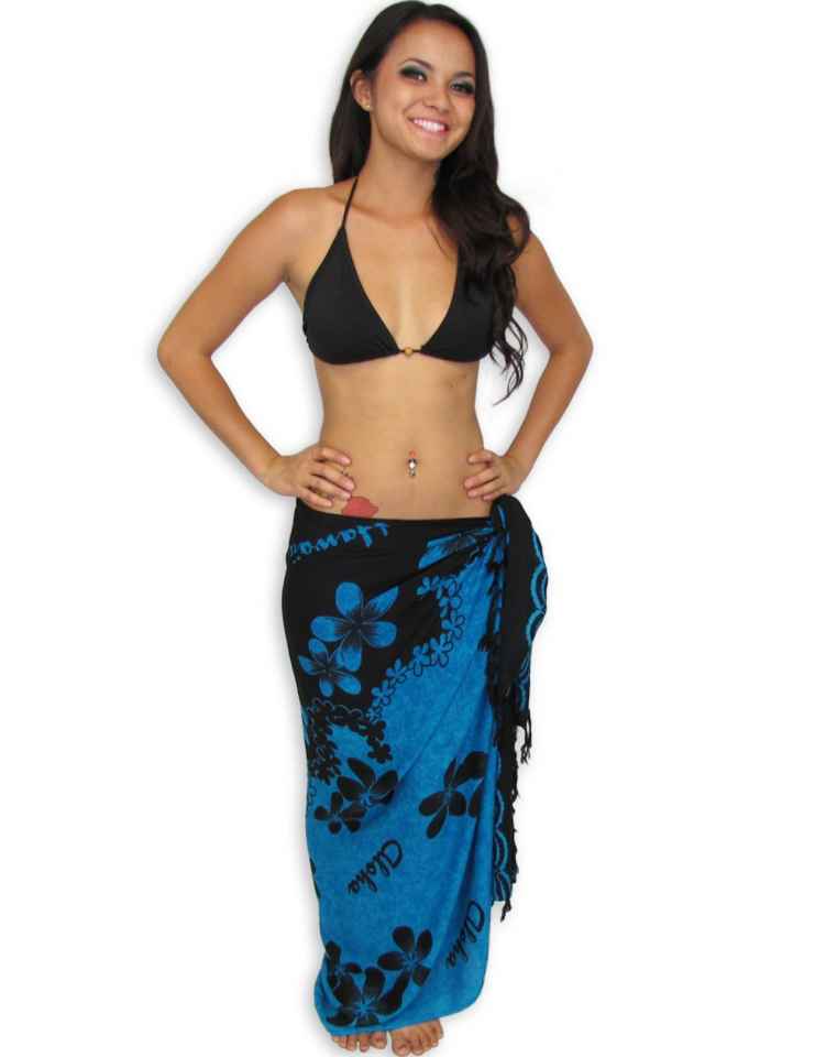 Black-Aqua Sarong Cover Up Plumeria