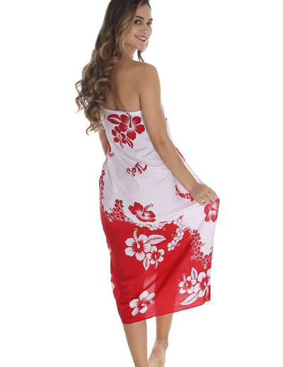 White and Red Hibiscus Flower Sarong Pareo Cover Up