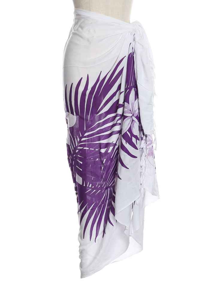 White Purple Soft Rayon Sarong Cover up Plumeria Magic