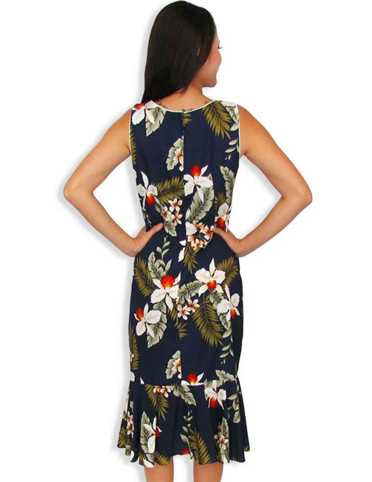 Hawaiian Tank Sleeveless Navy Dress Mid Length Hanapepe