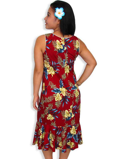 Midi Sleeveless Red Hawaiian Dress Okalani