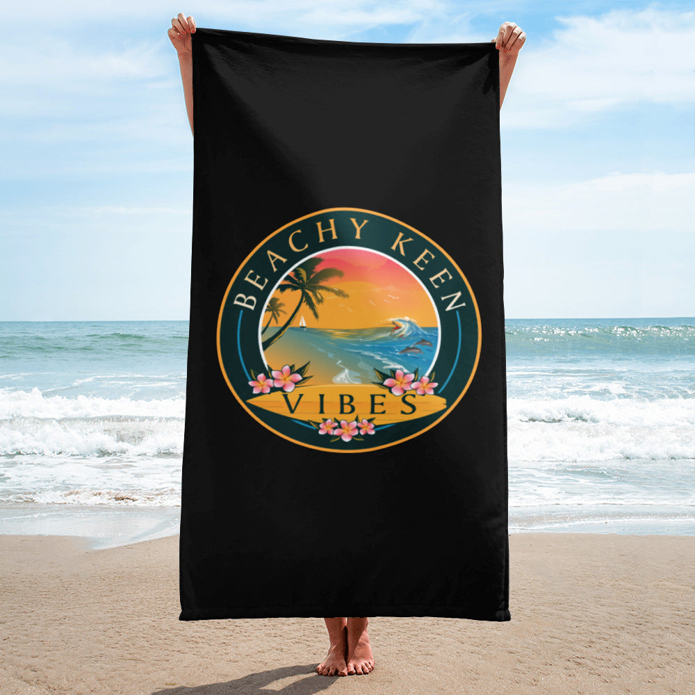 Beachy Keen Vibes Beach Towel - Black