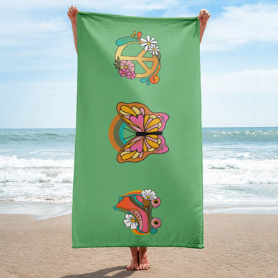 70's Vibe Butterfly Beach Towel - Bay Leaf Green