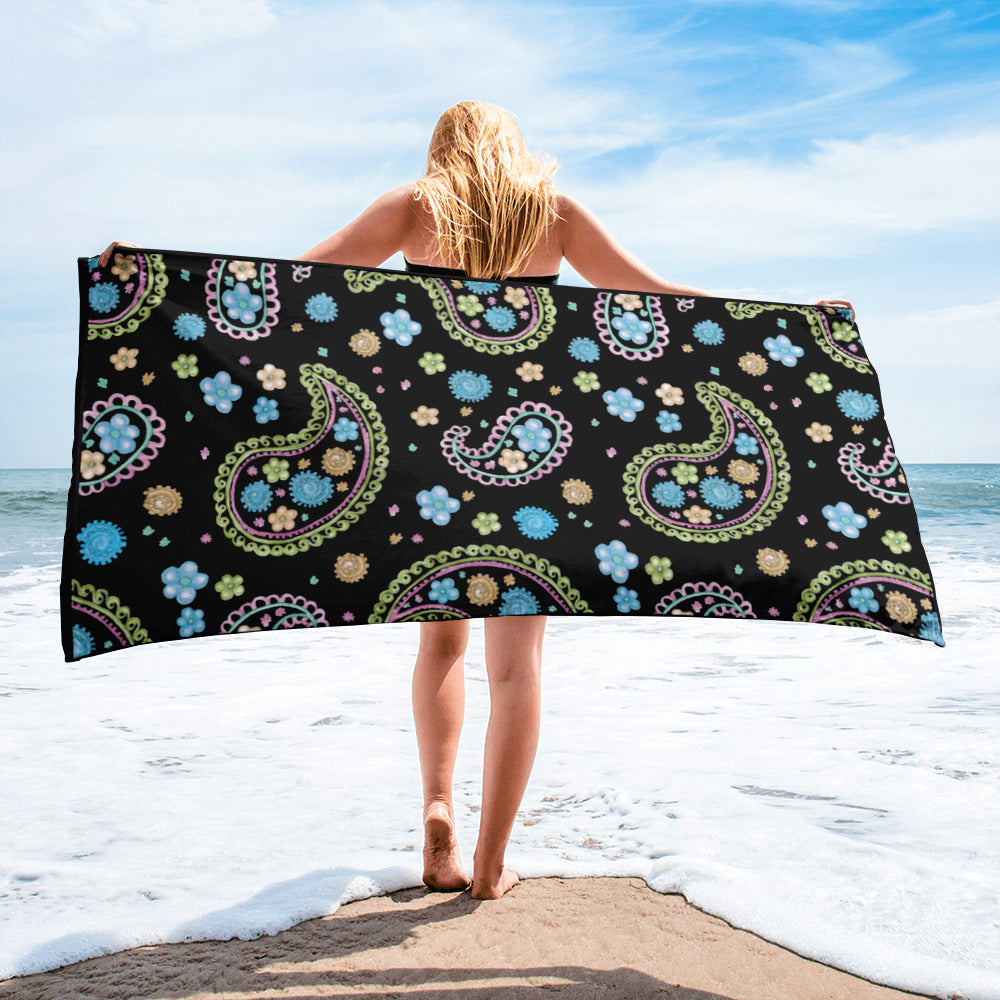 Beach Towel - Black Paisley