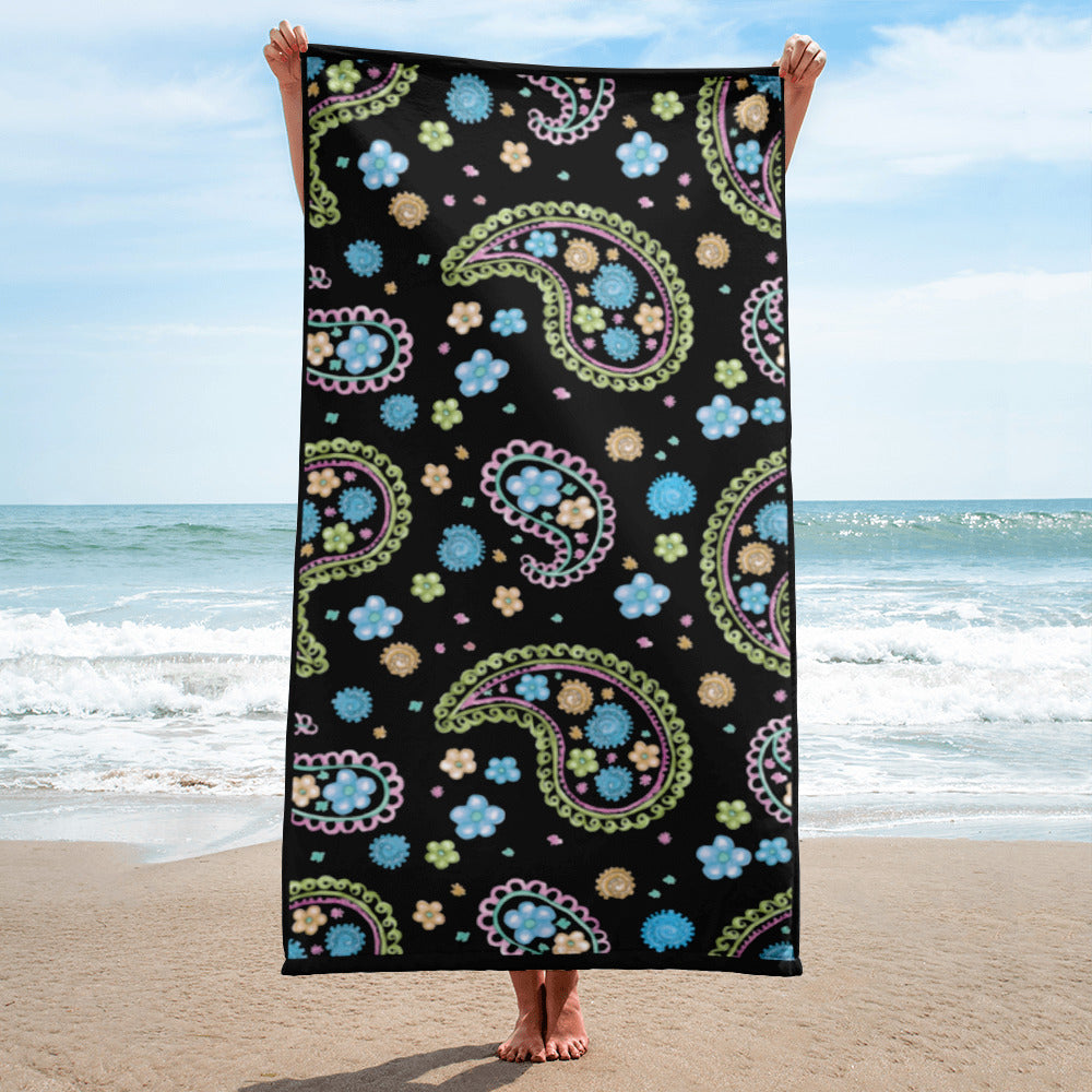 Beach Towel - Black Paisley